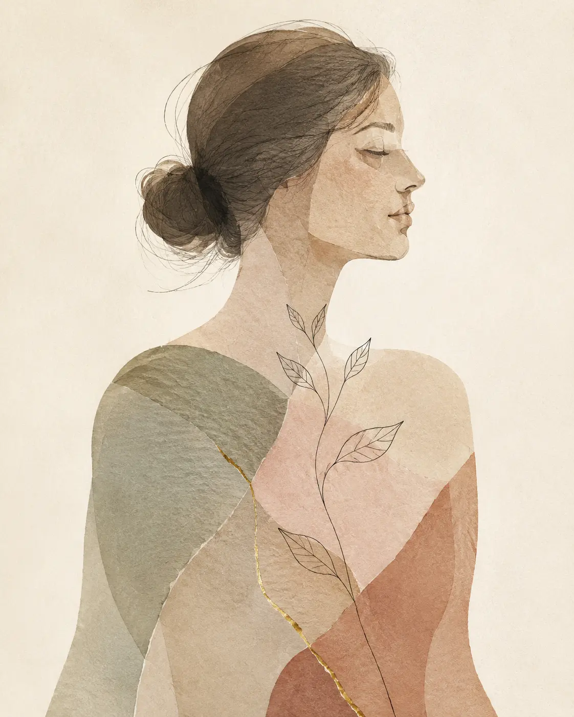 Illustrazione editoriale dedicata alla trasformazione, alla resilienza e all'integrazione tra mente e corpo